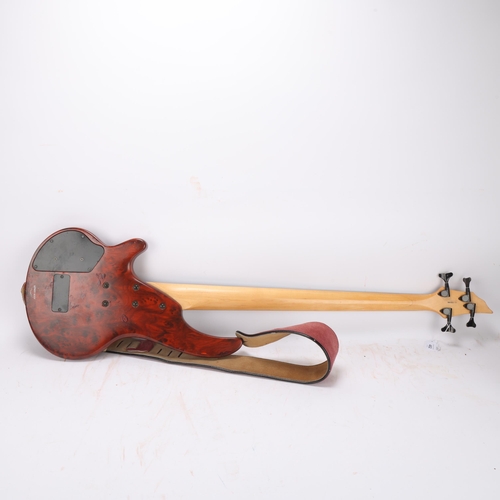 482 - Cort Curbow 4 string bass guitar, made in Korea, ser. no. 9101996, Luthite body with burr wood paint... 