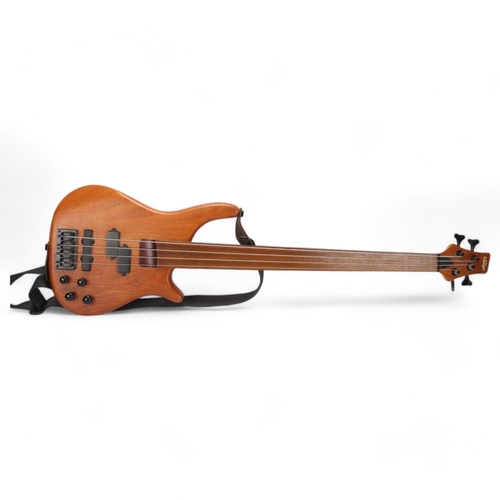 483 - JHS Vintage fretless 4 string bass guitar, in soft case