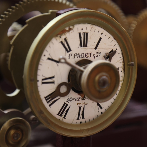 497 - A large and impressive tower turret clock mechanism, by F Paget & Cie, Morez du Jura, with heavy cas... 