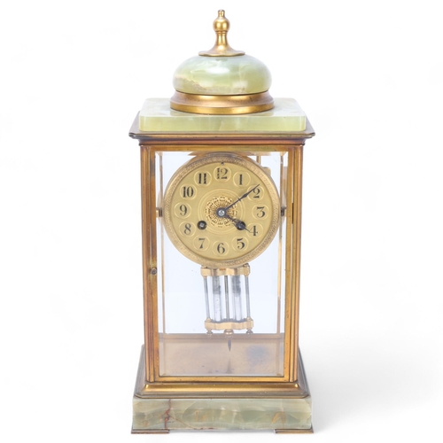 527 - A gilt-bronze and onyx cased 4-glass regulator clock, height 40cm, with key and pendulum