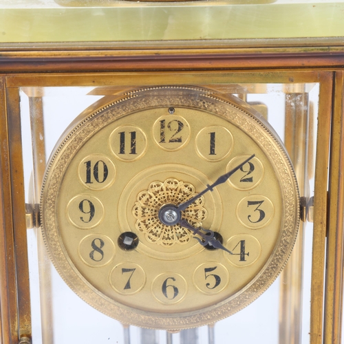 527 - A gilt-bronze and onyx cased 4-glass regulator clock, height 40cm, with key and pendulum