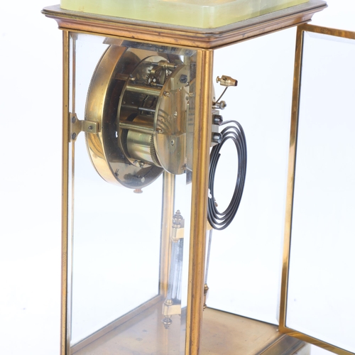 527 - A gilt-bronze and onyx cased 4-glass regulator clock, height 40cm, with key and pendulum