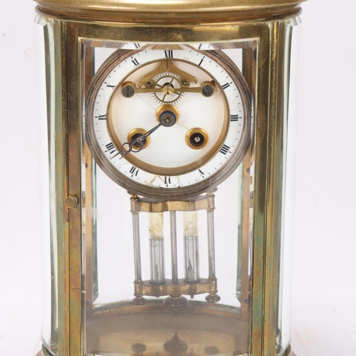 530 - A 19th century brass-cased oval 4-glass regulator clock, with curved bevel-glass panels and enamel d... 