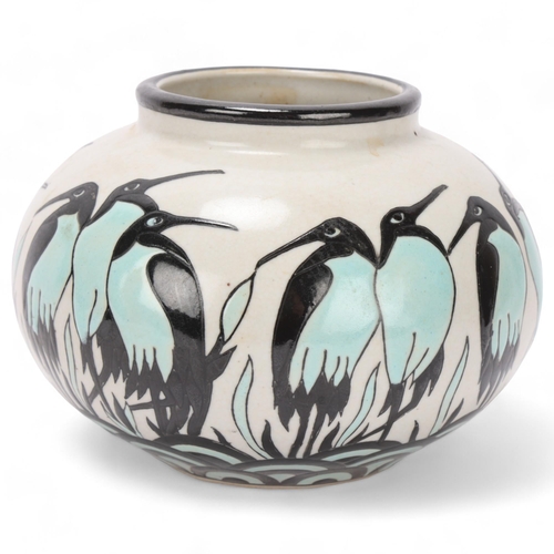 534 - An Art Deco Keralouve, French vase, with glazed penguin decoration, makers marks to base, height 8cm