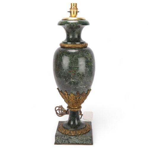 548 - A large Victorian green marble urn-shaped vase, with gilt acanthus leaf metal mounts, later converte... 