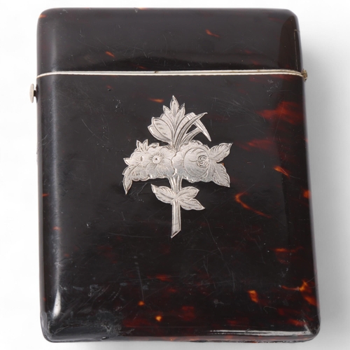 549 - A tortoiseshell card case with silver inlay flowers, A/F, 10cm x 8cm