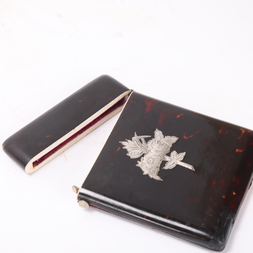 549 - A tortoiseshell card case with silver inlay flowers, A/F, 10cm x 8cm