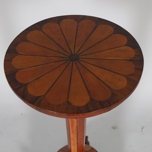 315 - A Regency walnut occasional wine table, with inlaid detail to top, octagonal column with alternate b... 