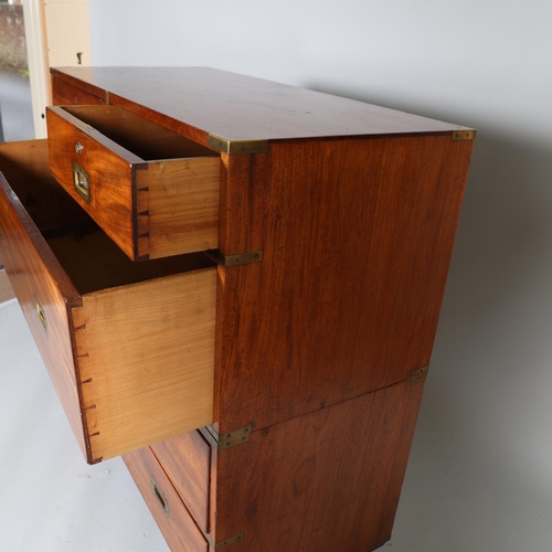 368 - A near pair of Victorian military/campaign chests, both 2 section brass bound mahogany with recessed... 