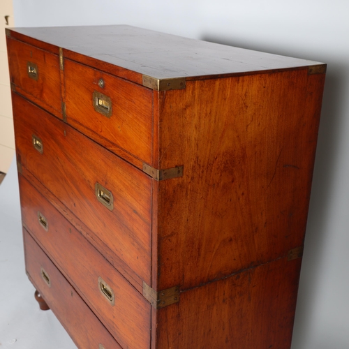 368 - A near pair of Victorian military/campaign chests, both 2 section brass bound mahogany with recessed... 