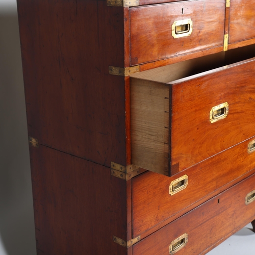 368 - A near pair of Victorian military/campaign chests, both 2 section brass bound mahogany with recessed... 