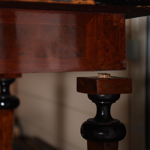 376 - A French Empire mahogany console table, with marble top, bronze mounted Classical figure pilasters a... 