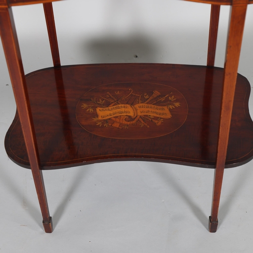 489 - An Edwardian marquetry inlaid kidney-shaped 2-tier occasional table, width 67cm