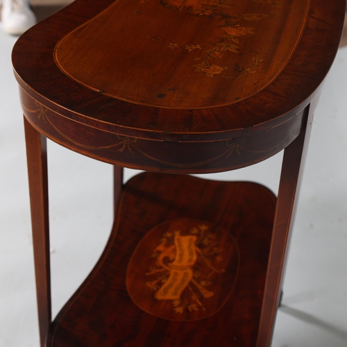 489 - An Edwardian marquetry inlaid kidney-shaped 2-tier occasional table, width 67cm