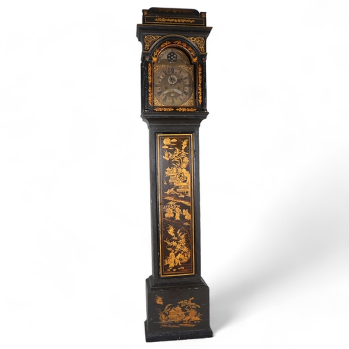 494 - An 18th century gilded and lacquered 8-day longcase clock, by Henry Buxton of Goldthornhill, the 12