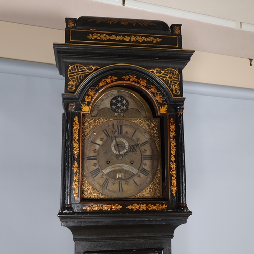 494 - An 18th century gilded and lacquered 8-day longcase clock, by Henry Buxton of Goldthornhill, the 12