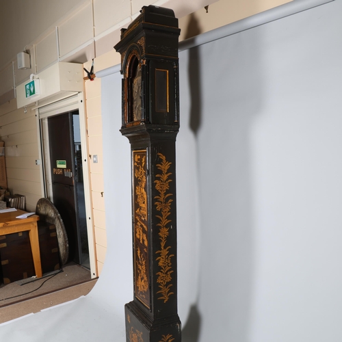 494 - An 18th century gilded and lacquered 8-day longcase clock, by Henry Buxton of Goldthornhill, the 12