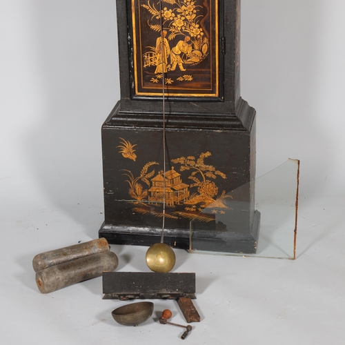 494 - An 18th century gilded and lacquered 8-day longcase clock, by Henry Buxton of Goldthornhill, the 12