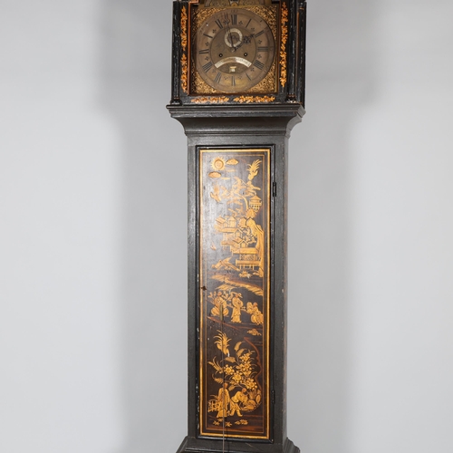 494 - An 18th century gilded and lacquered 8-day longcase clock, by Henry Buxton of Goldthornhill, the 12