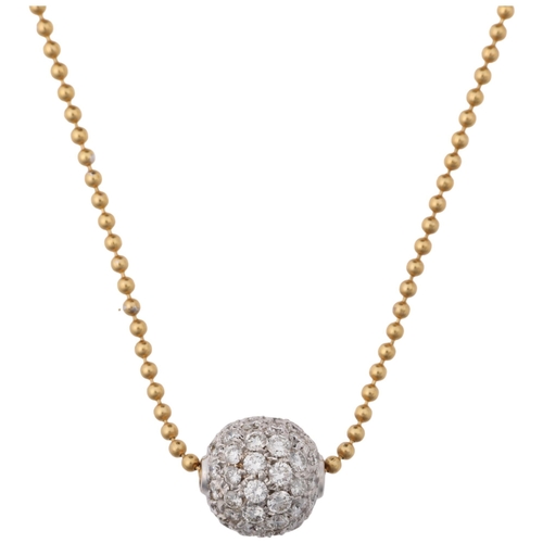 1301 - LEO PIZZO - an Italian 18ct gold diamond ball pendant necklace, pave set with modern round brilliant... 