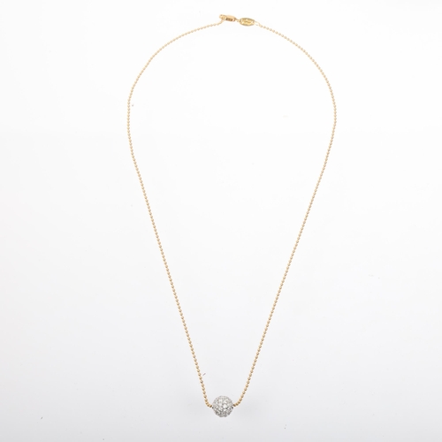 1301 - LEO PIZZO - an Italian 18ct gold diamond ball pendant necklace, pave set with modern round brilliant... 