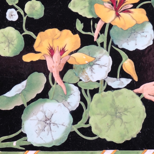 567 - A Minton's Aesthetic Movement block print tile of nasturtium, in dark oak frame