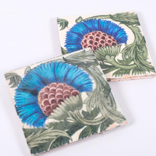 577 - A pair of William De Morgan tiles, Persian inspired flower and foliage, maker's stamp to reverse, 15... 