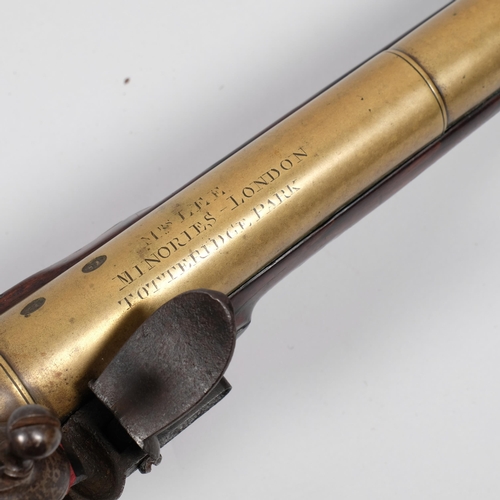 417K - An 19th century brass barrel flintlock Blunderbuss, makers mark Wilson inscribed on lock, engraved t... 