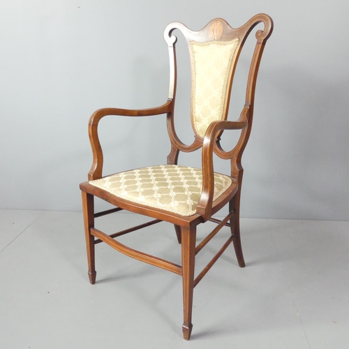 2704 - A Victorian mahogany parlour chair, with satinwood inlaid decoraiton.