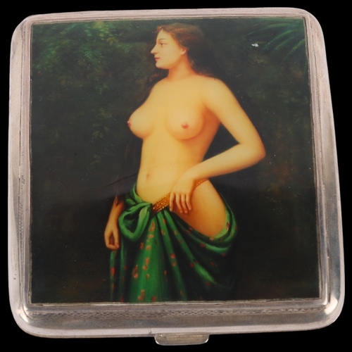 1478 - An Art Deco George V silver pictorial nude curved cigarette case, John Henry Wynn, Birmingham 1933, ... 