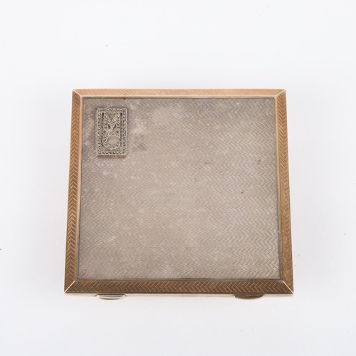 1480 - ASPREY - an Art Deco George V silver and 9ct gold square powder compact, Asprey & Co Ltd, London 193... 