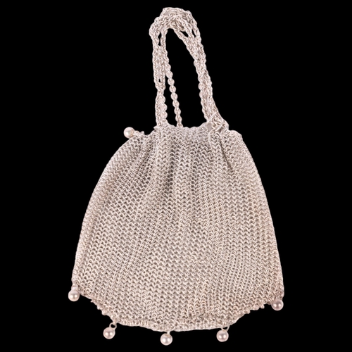 1483 - A silver chainmail mesh purse, 9cm x 9cm, 1.9oz