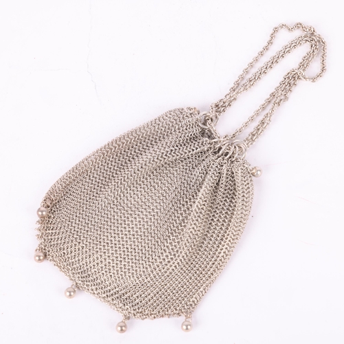 1483 - A silver chainmail mesh purse, 9cm x 9cm, 1.9oz