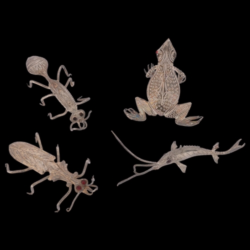 1484 - A set of 4 Eastern silver table scatter animals, including frog and ant, largest 6.5cm (4)