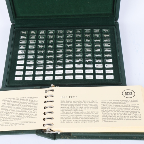 1488 - A cased silver 'The 100 Greatest Cars' miniature ingot collection, John Pinches Ltd