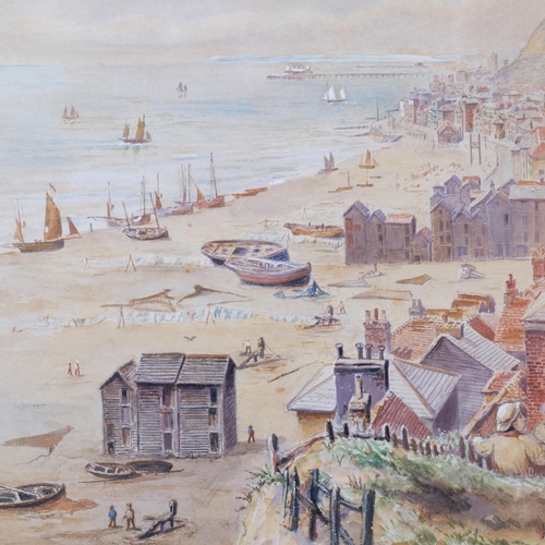 603 - Hastings from the East Hill, 19th century watercolour, signed with monogram EHM, 26cm x 36cm, framed