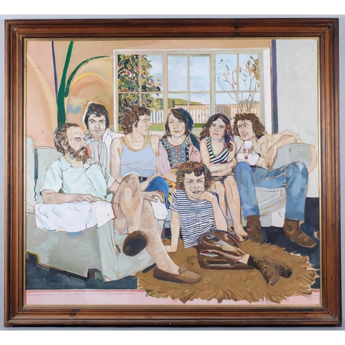 611 - Louis Turpin (born 1947), family portrait, oil on canvas, 95cm x 105cm, framed