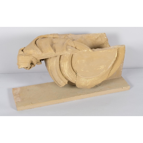 616 - Roger Bates (1947 - 2021), abstract sculpture, painted plaster on wood base, length 54cm