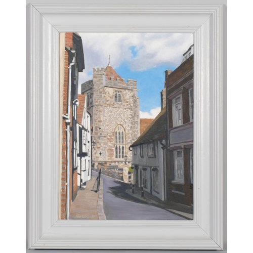 629 - Jane Edmonds, St Clement's Church Hastings Old Town, oil on canvas, 56cm x 41cm, framed