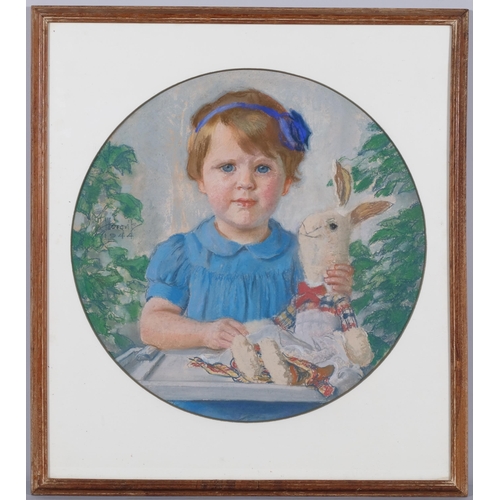 630 - Arnim Horowitz, portrait of a child with a toy rabbit, coloured pastels, signed and dated 1944, 43cm... 