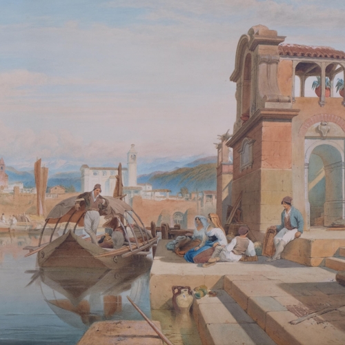 640 - George Edwards Hering (1805 - 1879), Italian lakeside scene, watercolour, 51cm x 78cm, framed