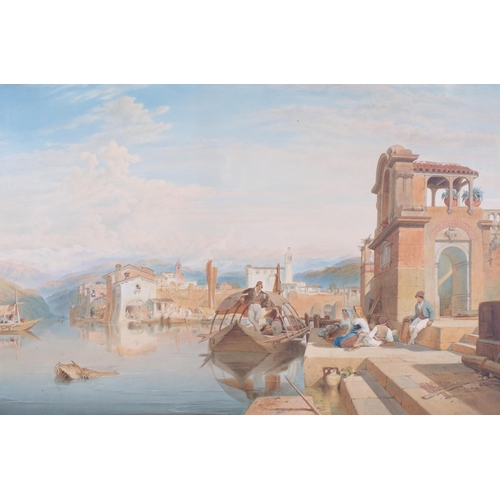 640 - George Edwards Hering (1805 - 1879), Italian lakeside scene, watercolour, 51cm x 78cm, framed