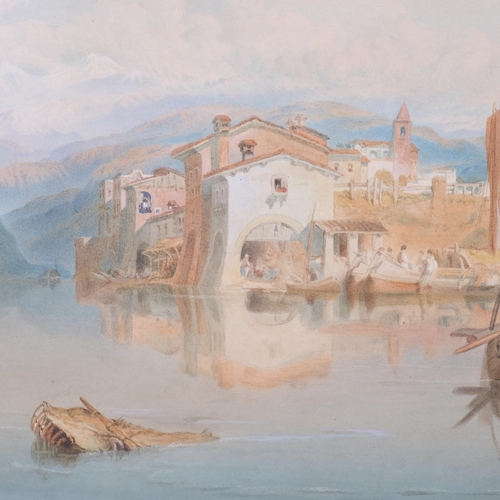 640 - George Edwards Hering (1805 - 1879), Italian lakeside scene, watercolour, 51cm x 78cm, framed