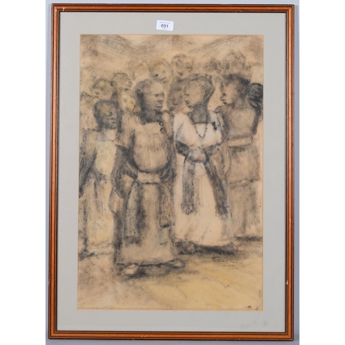 651 - Eddie Kivumbi, Baganda women ready for a party, 1998, charcoal/chalk on paper, 60cm x 40cm, framed