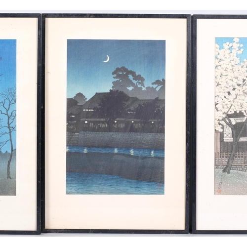 655 - 3 Japanese colour woodblock prints, image 35cm x 23cm, framed (3)