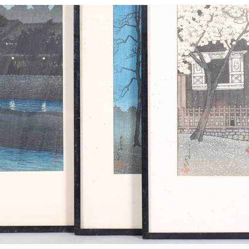 655 - 3 Japanese colour woodblock prints, image 35cm x 23cm, framed (3)