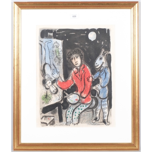 659 - Marc Chagall, self portrait at easel, original lithograph, published by Sorlier, image 45cm x 34cm, ... 