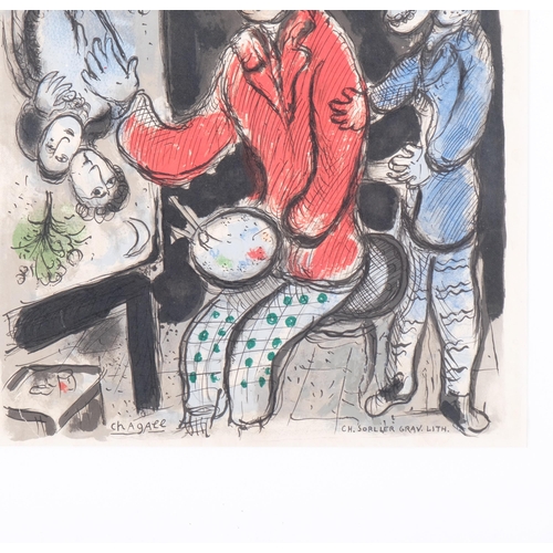 659 - Marc Chagall, self portrait at easel, original lithograph, published by Sorlier, image 45cm x 34cm, ... 