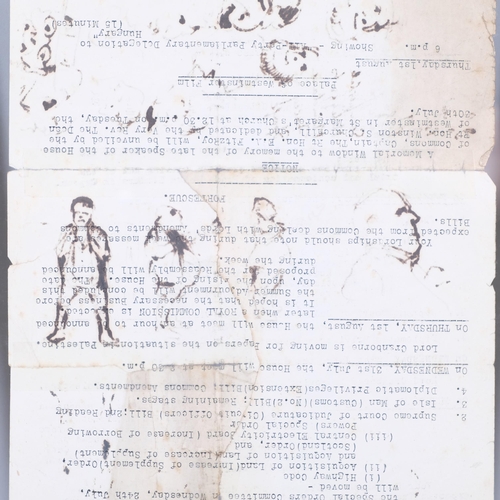 660 - POLITICAL INTEREST - a sheet of character sketches of politicians, drawn on a House Of Commons print... 