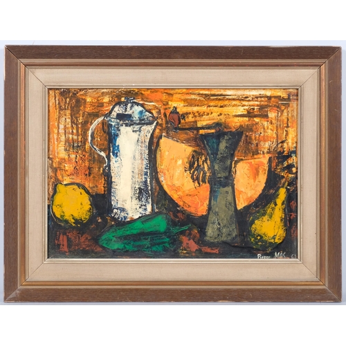 665 - Pierre Mas, abstract still life, oil on board, 1962, 38cm x 54cm, framed